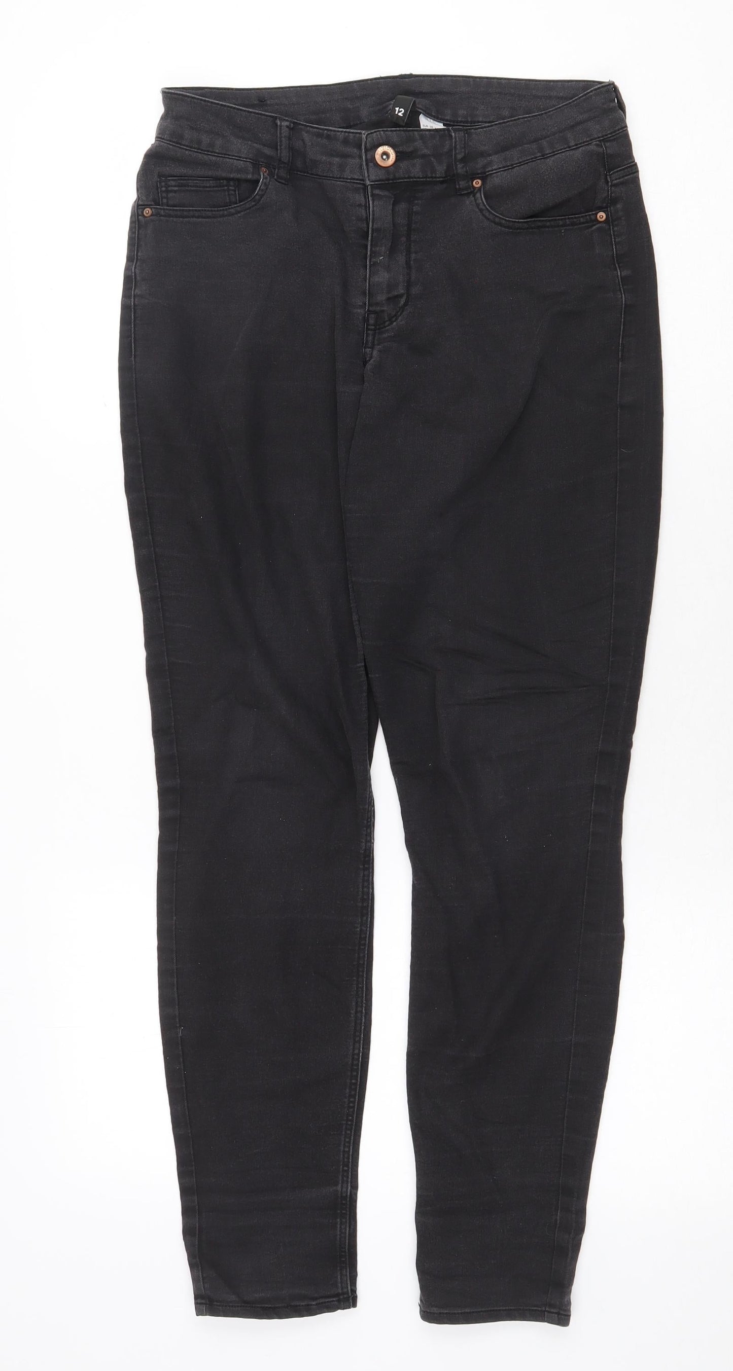 H&M Womens Grey Cotton Skinny Jeans Size 12 Regular Zip