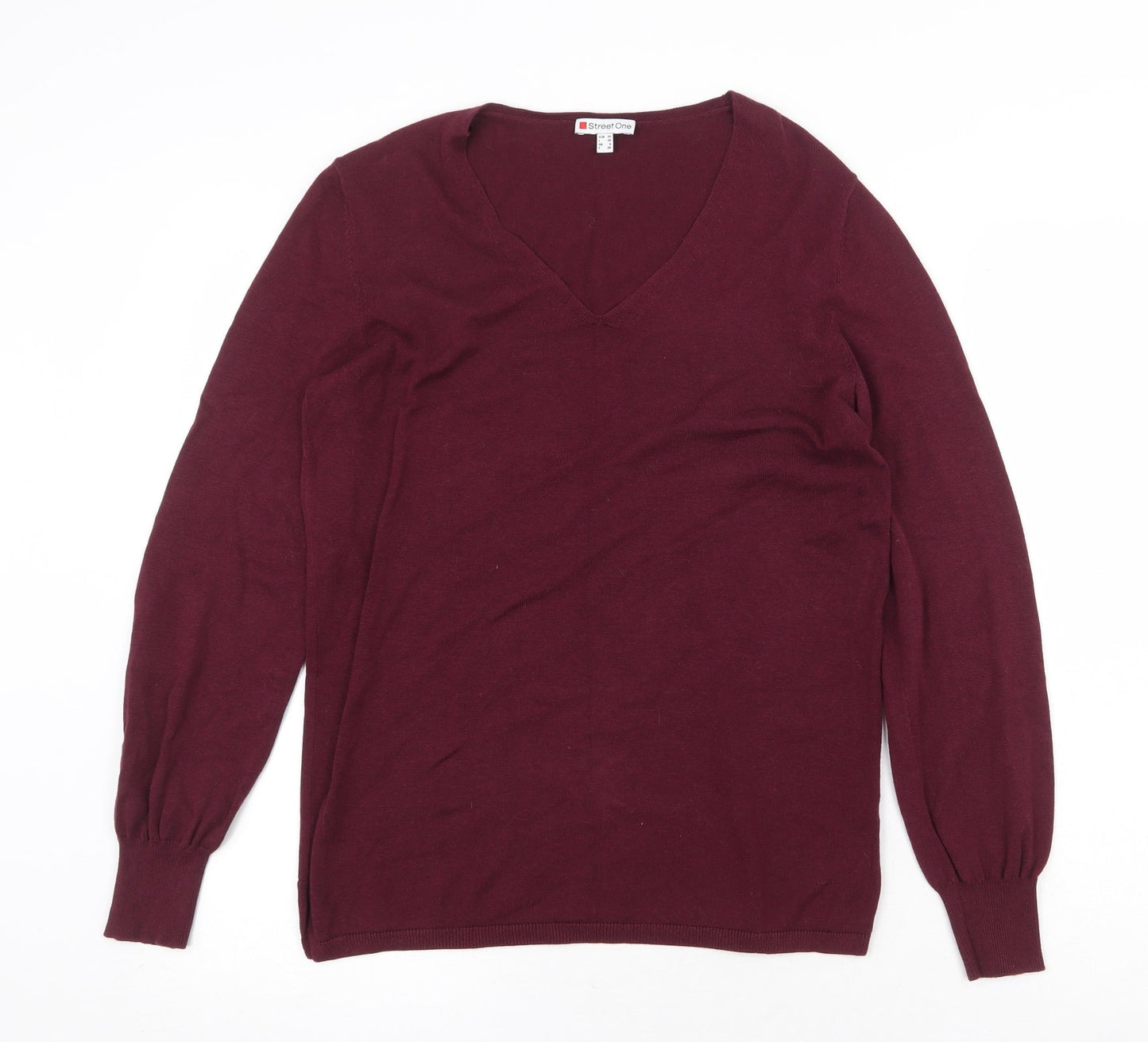 Street One Womens Red V-Neck Viscose Pullover Jumper Size 8