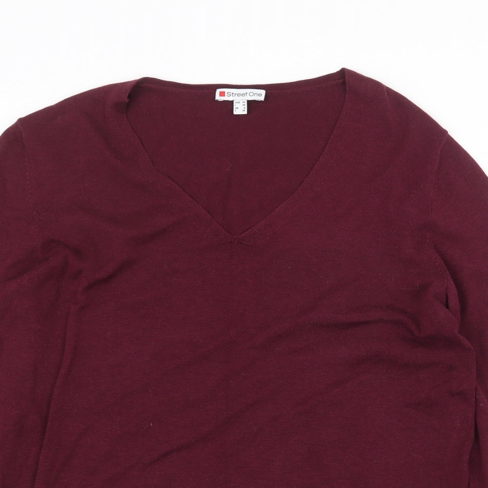 Street One Womens Red V-Neck Viscose Pullover Jumper Size 8