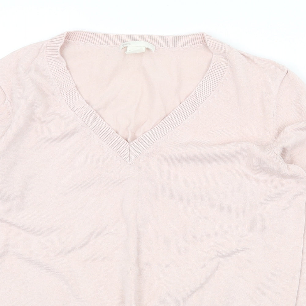 H&M Womens Pink V-Neck Viscose Pullover Jumper Size XS