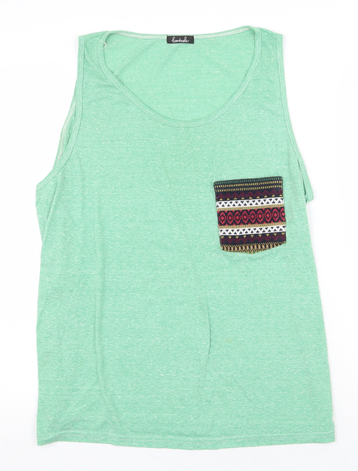 Bambele Womens Green Geometric 100% Cotton Basic Tank Size L Round Neck
