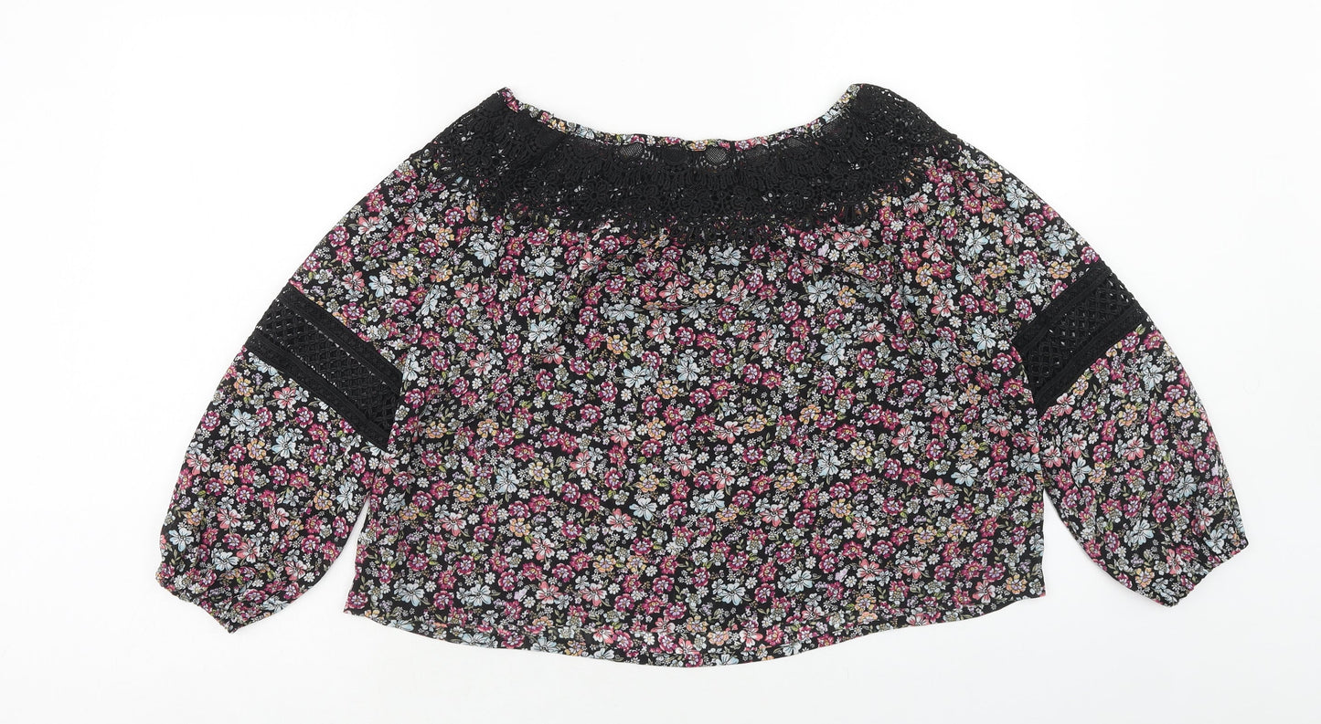 New Look Womens Multicoloured Geometric Polyester Basic Blouse Size 6 Off the Shoulder - Lace Detail