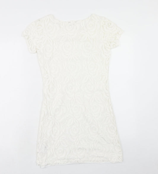 Blonde + Blonde Womens White Floral Polyester A-Line Size 10 Round Neck Pullover