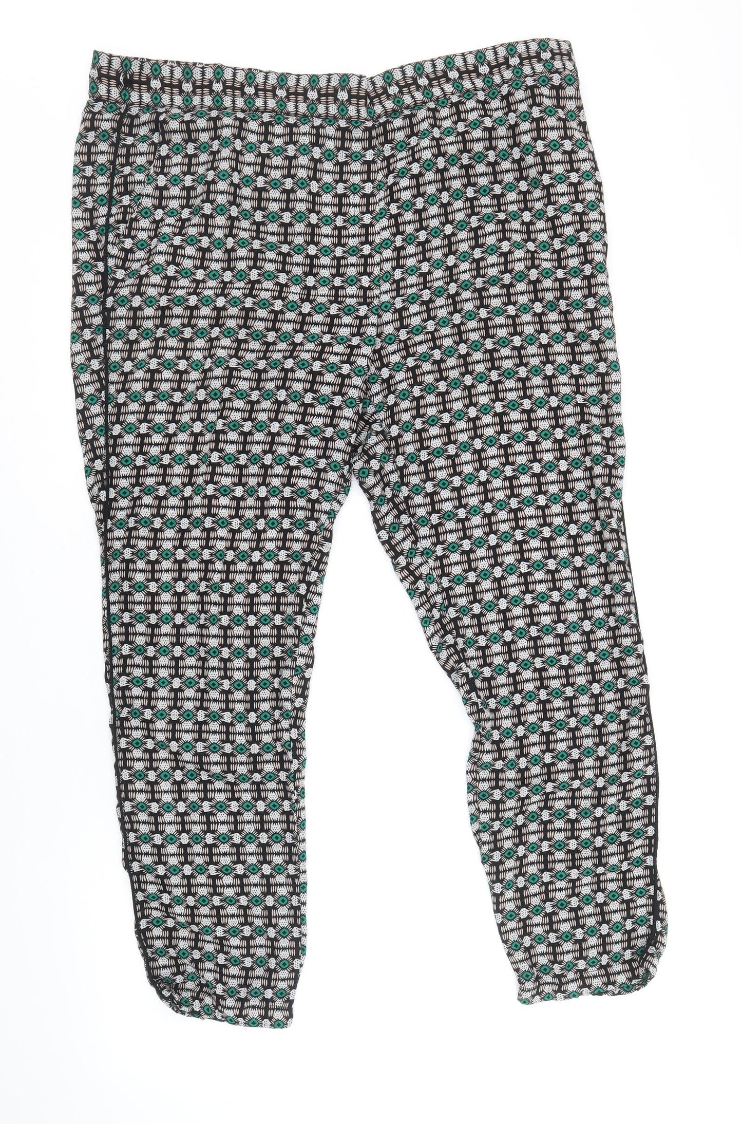 Stradivarius Womens Multicoloured Geometric Polyester Cropped Trousers Size L Regular