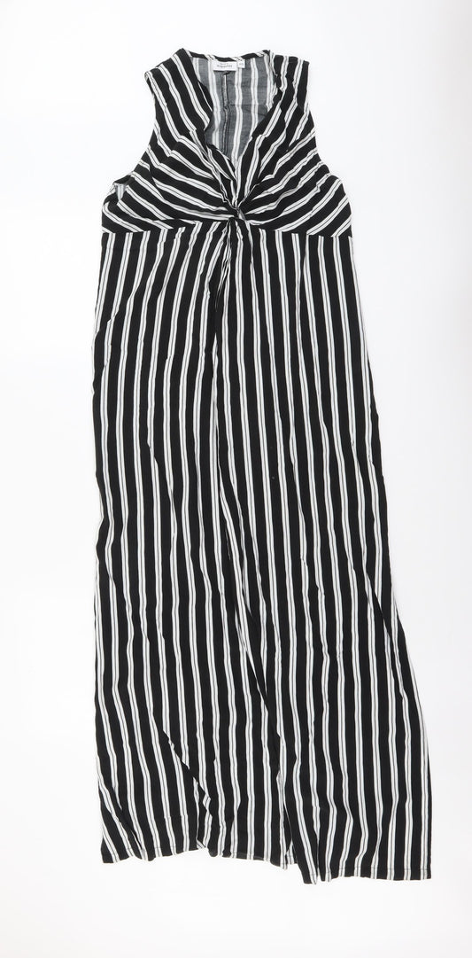 Kappahl Womens Black Striped Viscose Trapeze & Swing Size 12 V-Neck Pullover