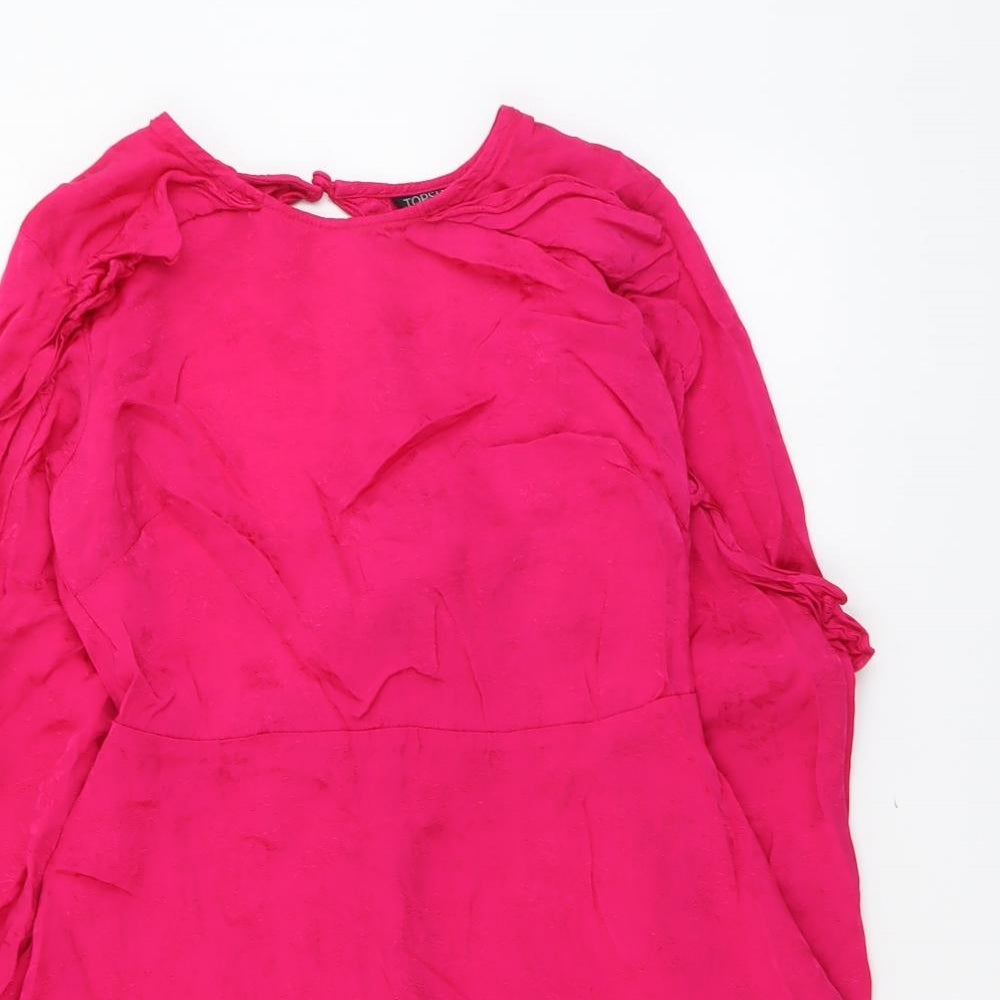 Topshop Womens Pink Viscose A-Line Size 10 Round Neck Zip