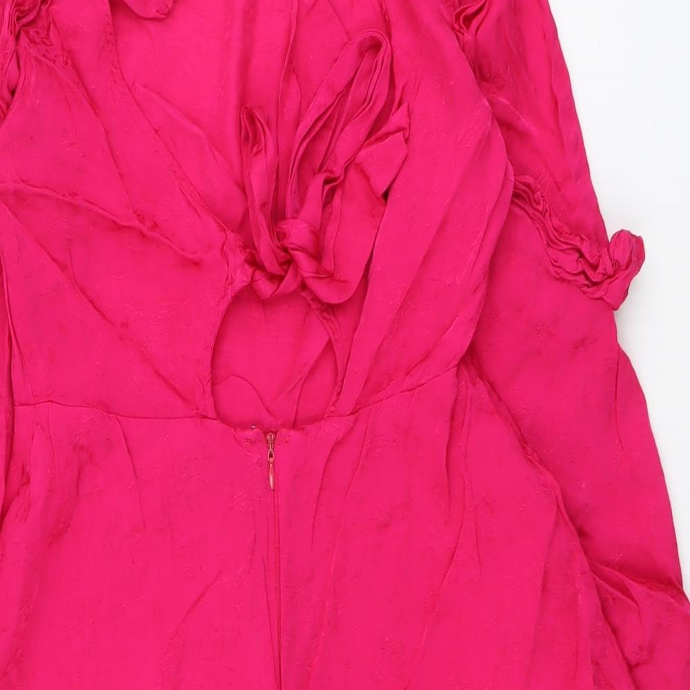 Topshop Womens Pink Viscose A-Line Size 10 Round Neck Zip