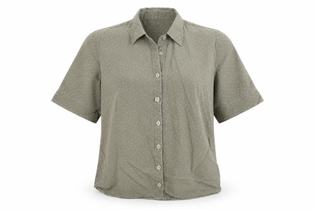 Marks and Spencer Womens Grey Geometric Lyocell Basic Button-Up Size 10 Collared