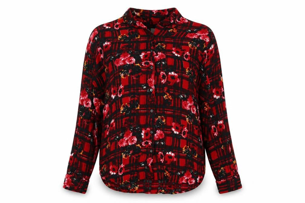 ASOS Womens Red Geometric Viscose Basic Button-Up Size 8 V-Neck