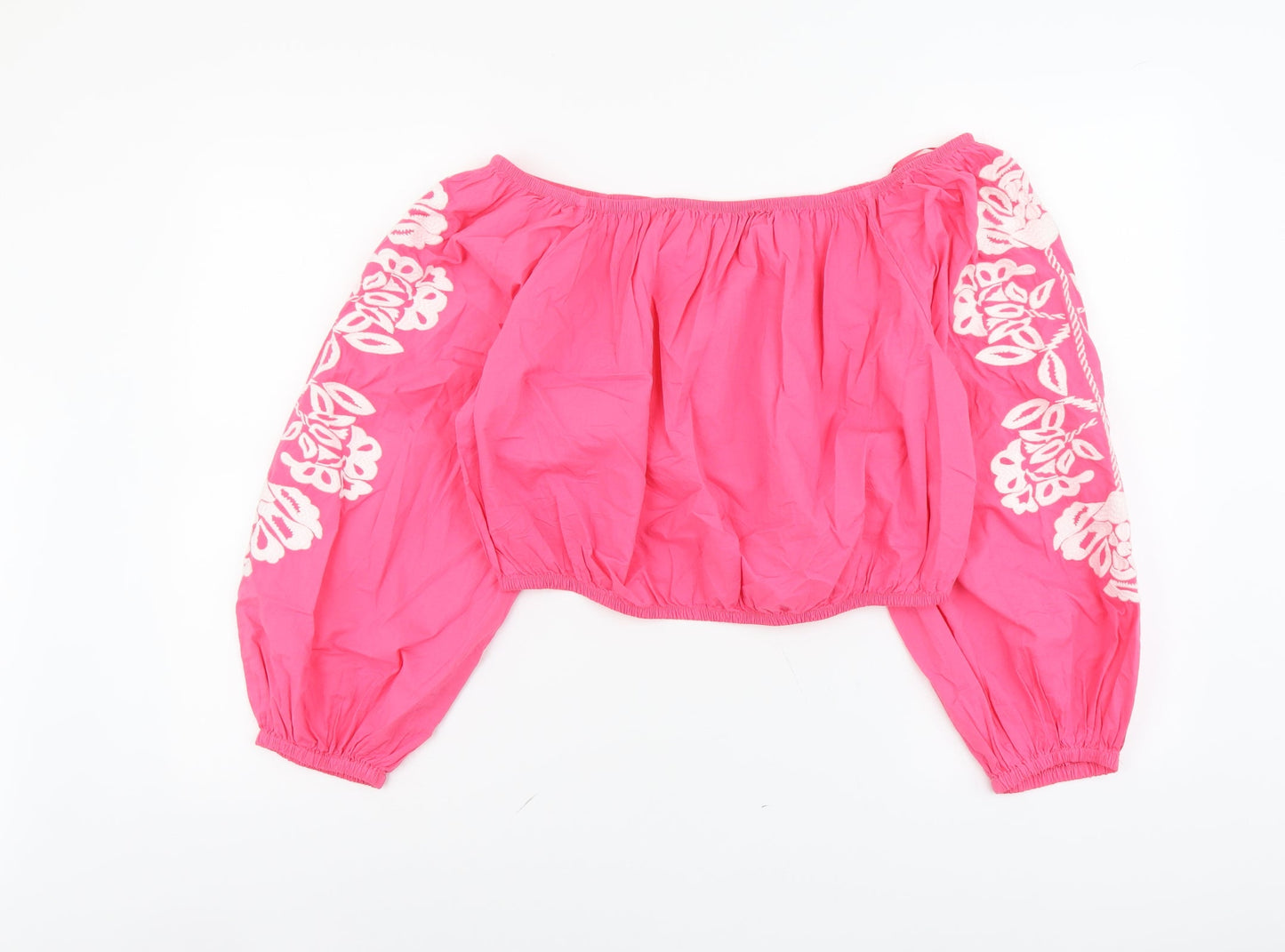 Marks and Spencer Womens Pink Cotton Cropped Blouse Size 18 Off the Shoulder