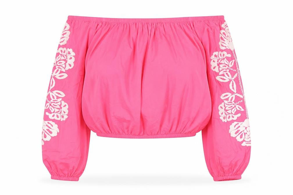 Marks and Spencer Womens Pink Cotton Cropped Blouse Size 18 Off the Shoulder