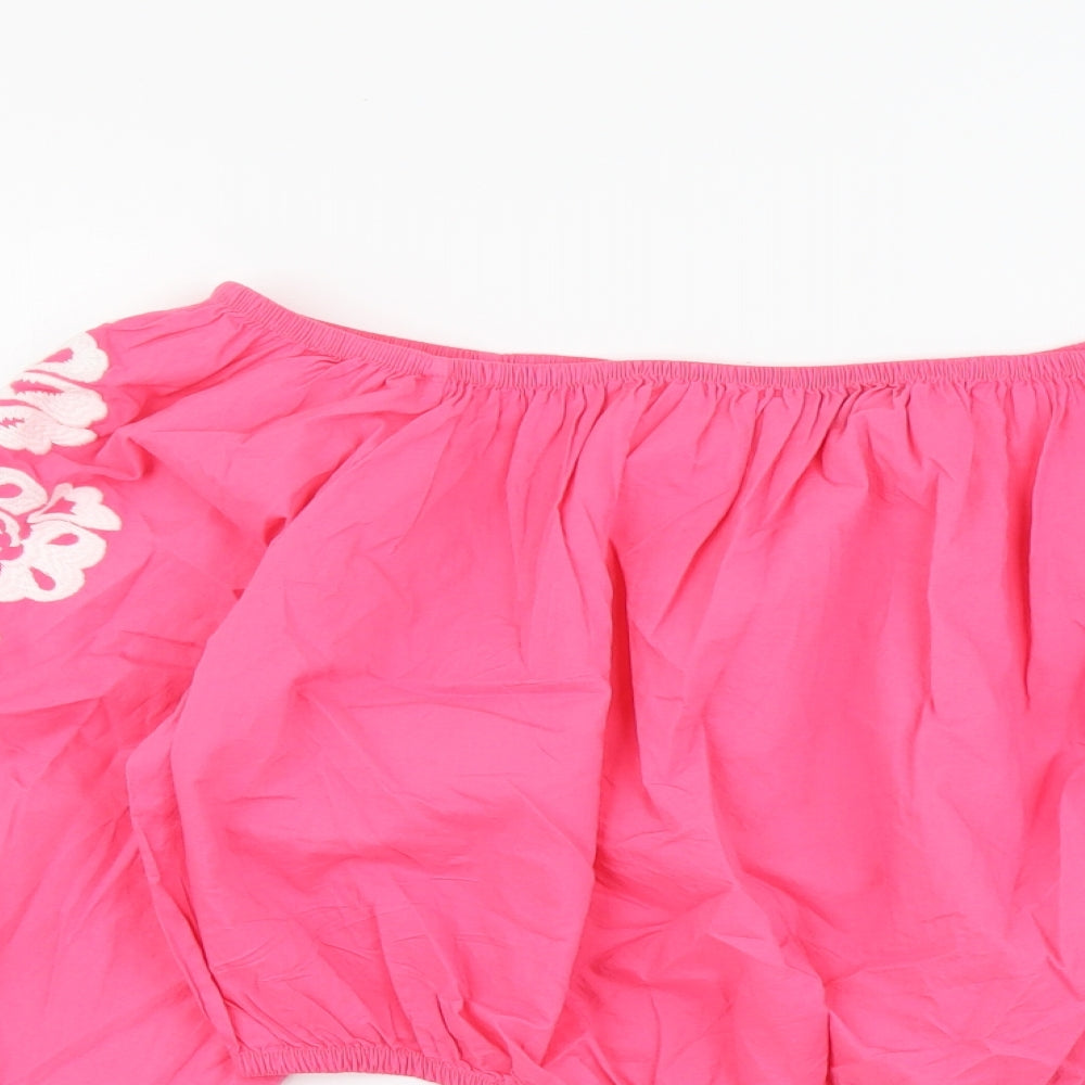 Marks and Spencer Womens Pink Cotton Cropped Blouse Size 18 Off the Shoulder