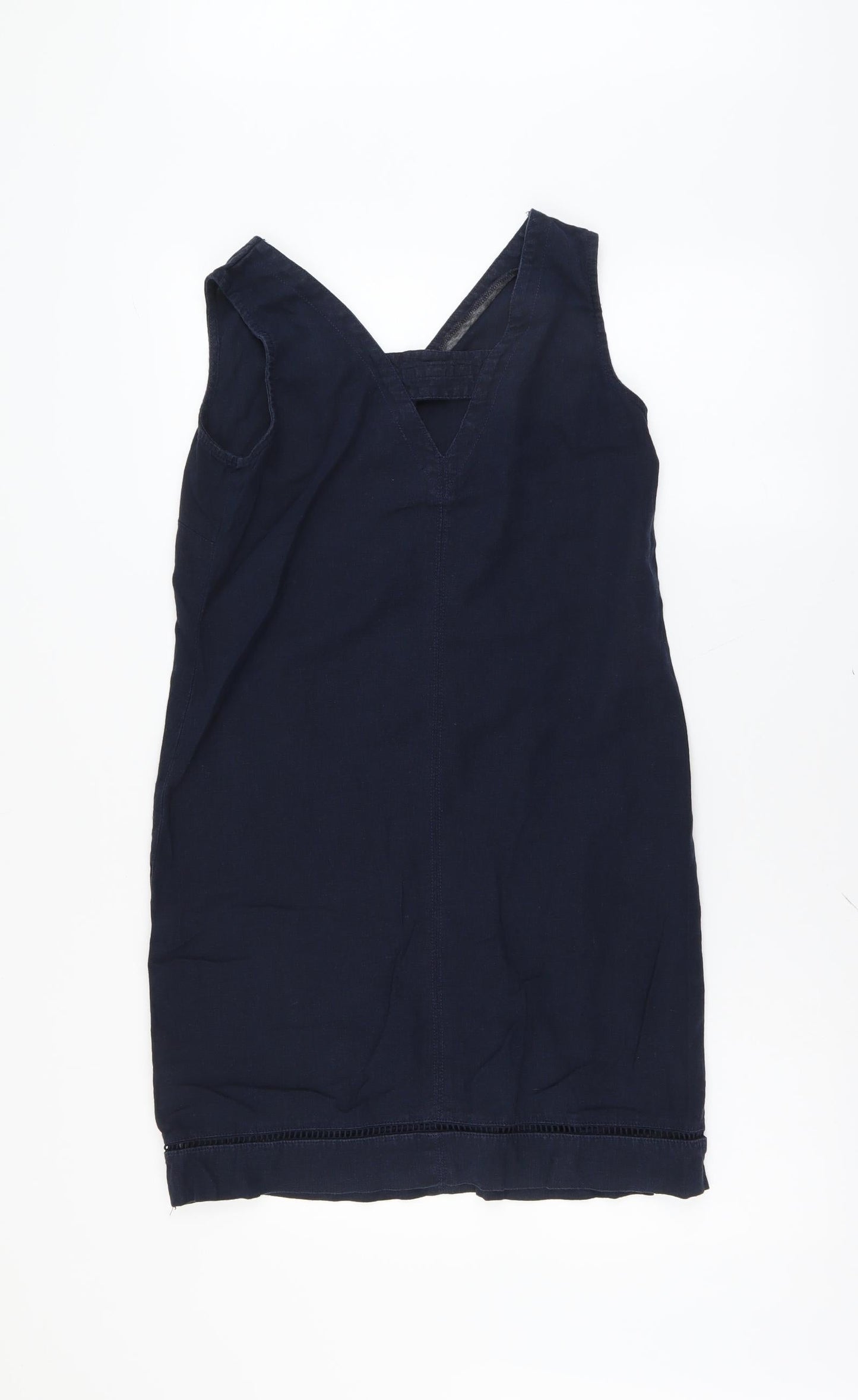 NEXT Womens Blue Linen A-Line Size 6 V-Neck Pullover