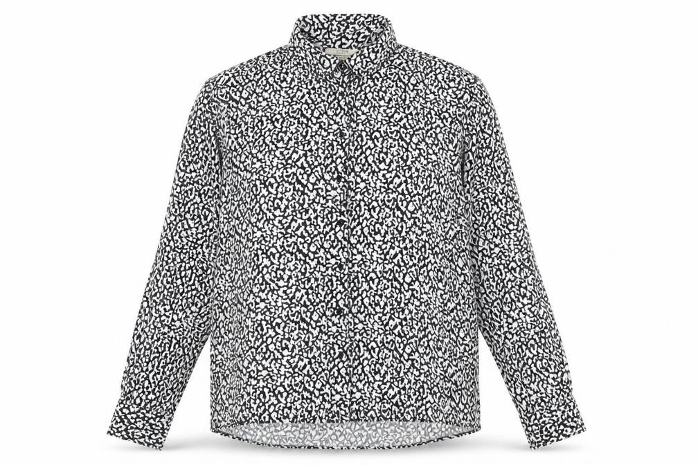 Pull&Bear Womens Black Geometric Viscose Basic Button-Up Size M V-Neck