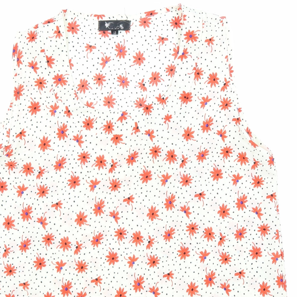Cutie Womens White Floral Polyester Basic Tank Size 12 V-Neck