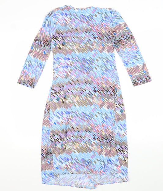 Faeirique En France Womens Multicoloured Geometric Polyester A-Line Size 8 V-Neck Pullover