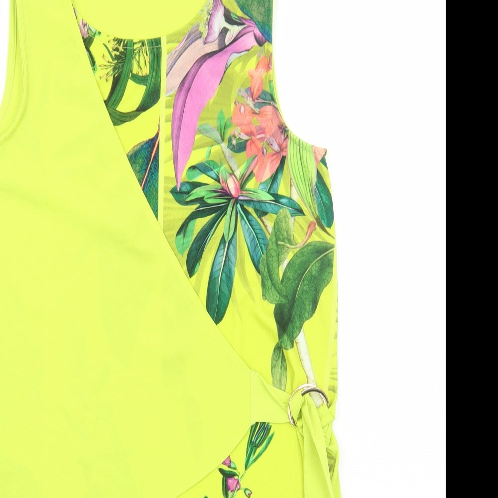 NEXT Womens Yellow Geometric Polyester Wrap Tank Size 10 Round Neck