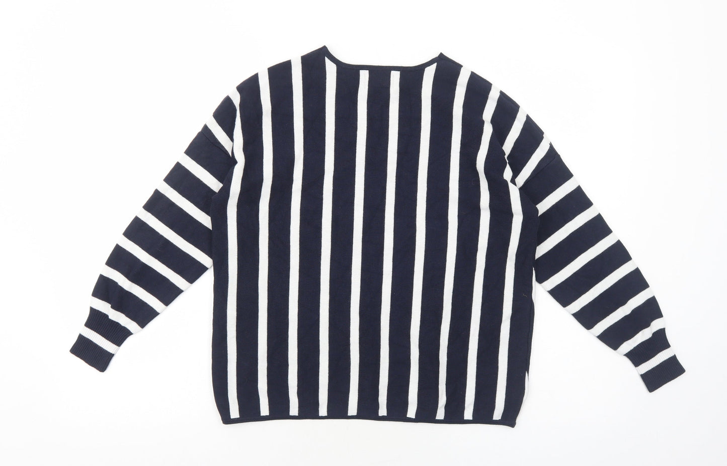 Only Womens Blue V-Neck Striped Viscose Pullover Jumper Size S