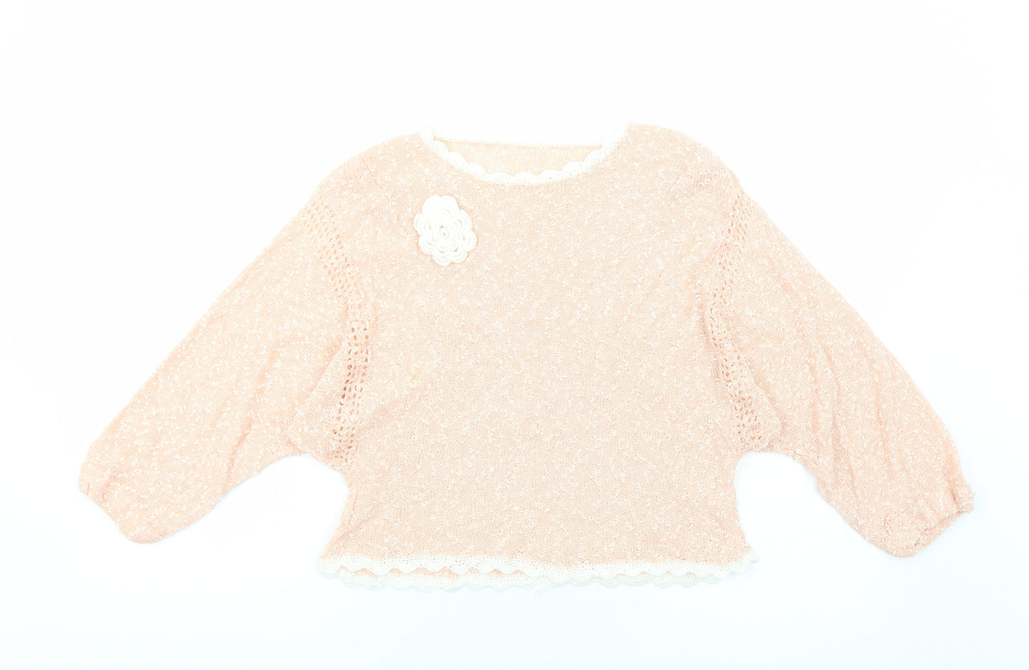 Preworn Womens Pink Round Neck Polyester Pullover Jumper Size M