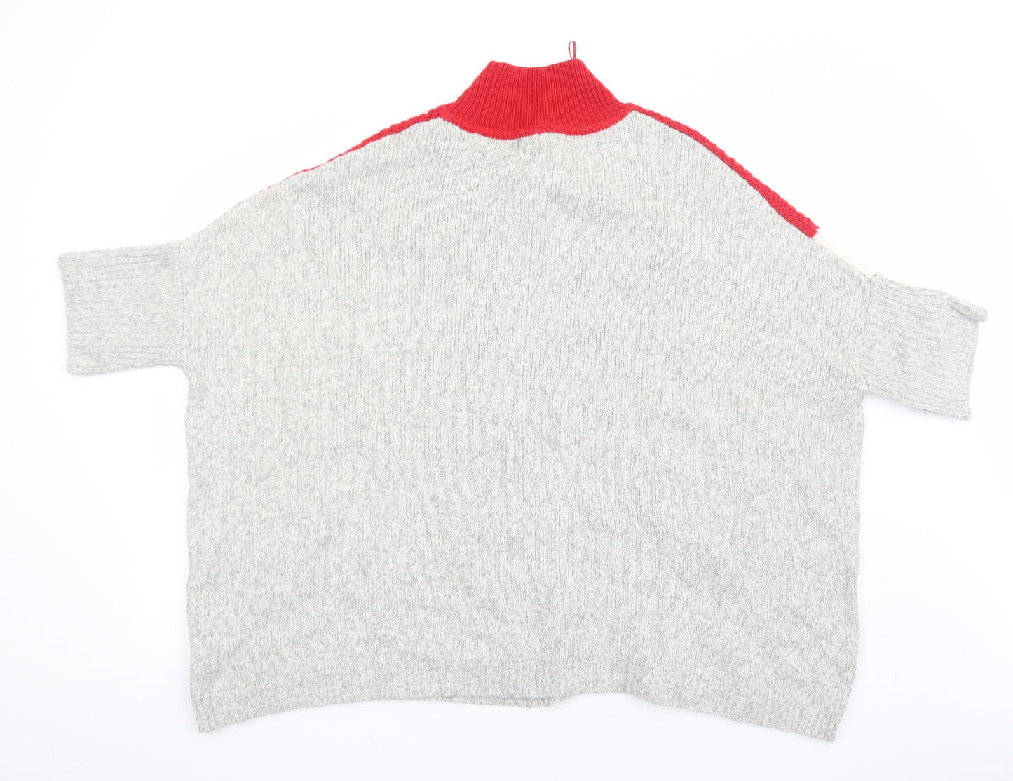 Marks and Spencer Womens Red Mock Neck Cotton Pullover Jumper Size M - Colourblock