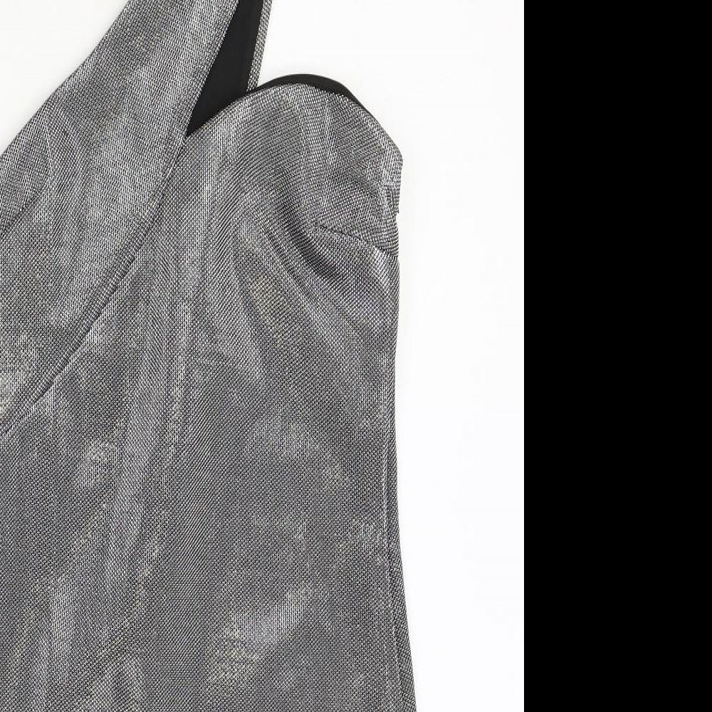 ASOS Womens Silver Polyester Bodycon Size 10 Off the Shoulder Zip