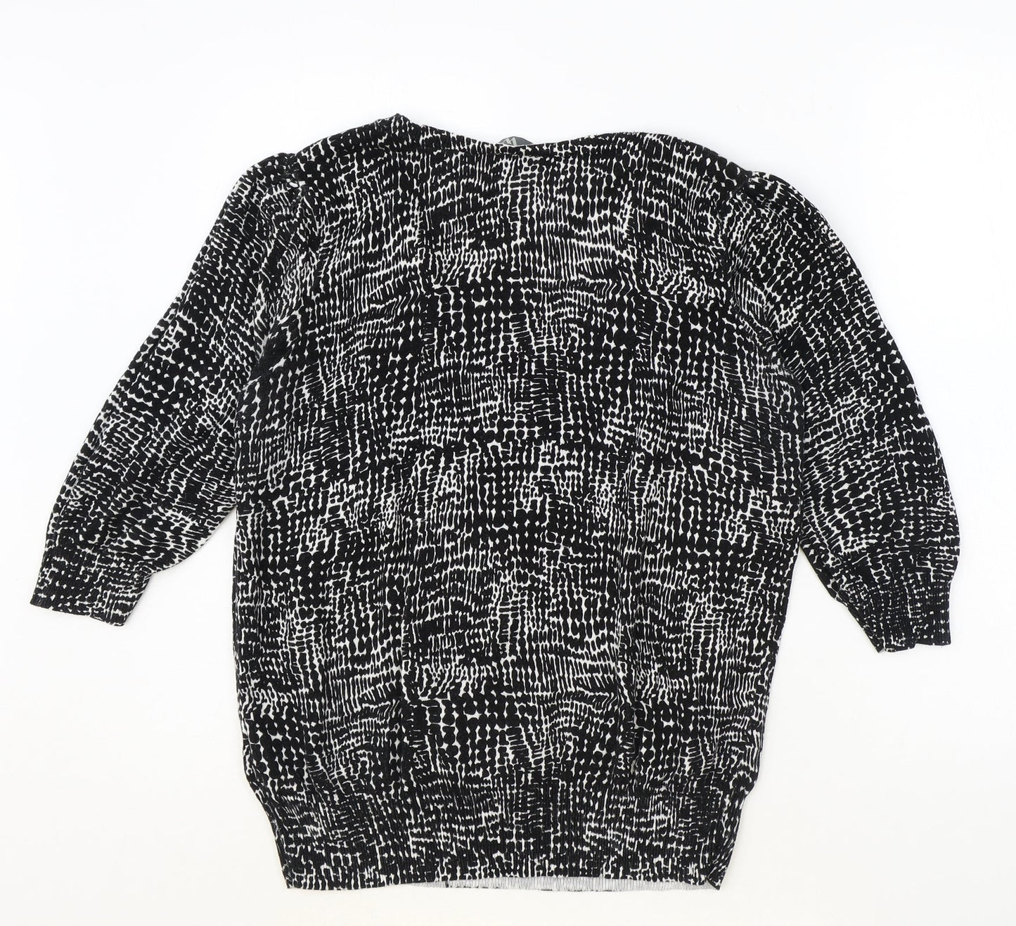 BHS Womens Black Round Neck Geometric 100% Cotton Pullover Jumper Size 16