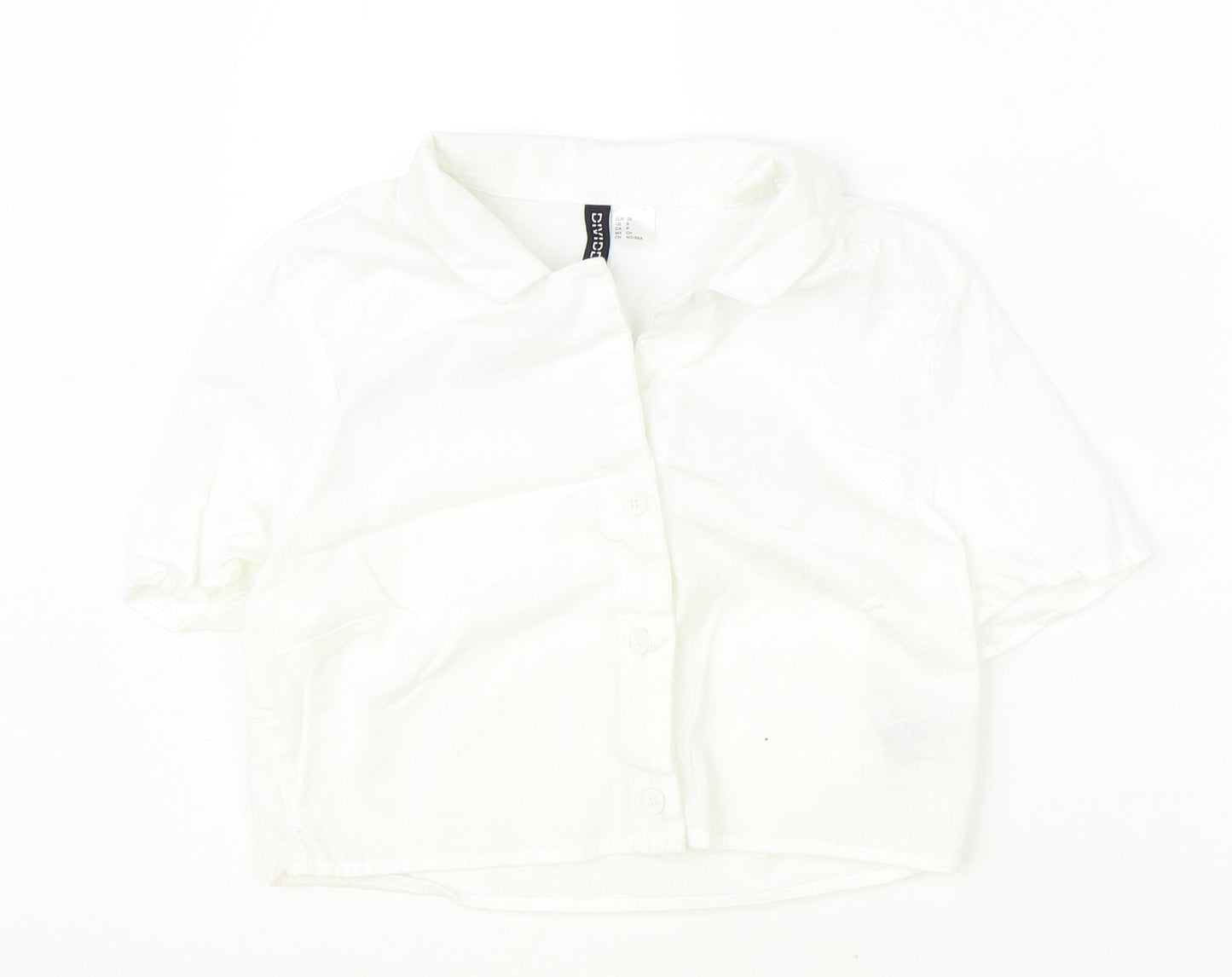 Divided Womens Ivory Cotton Cropped Button-Up Size S Collared