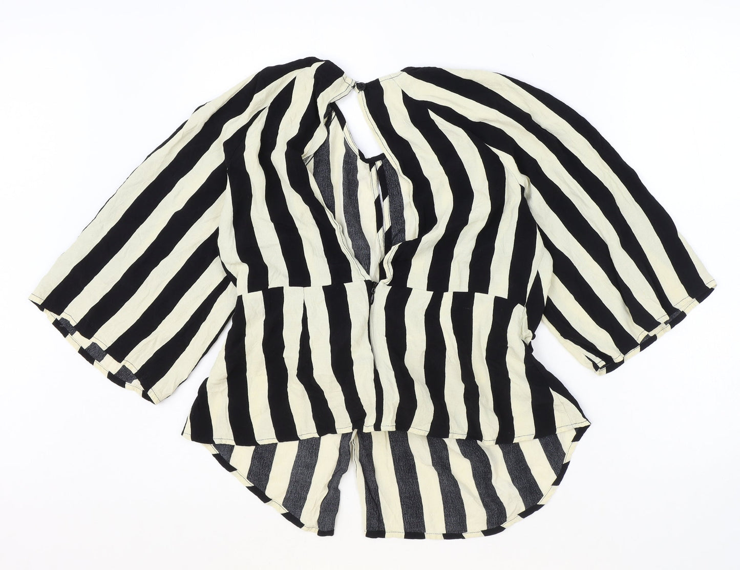 Topshop Womens Ivory Striped Viscose Basic Blouse Size 12 Round Neck - Keyhole Neckline, Open Back