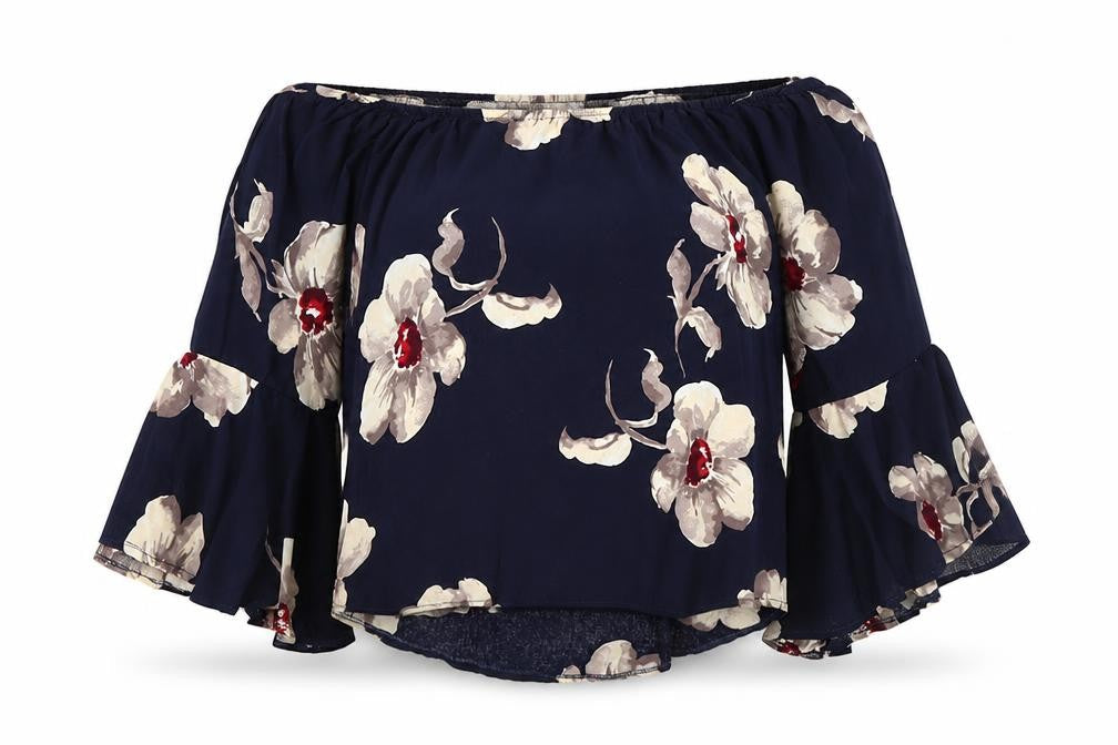 Apricot Womens Blue Floral Viscose Cropped Blouse Size 8 Boat Neck