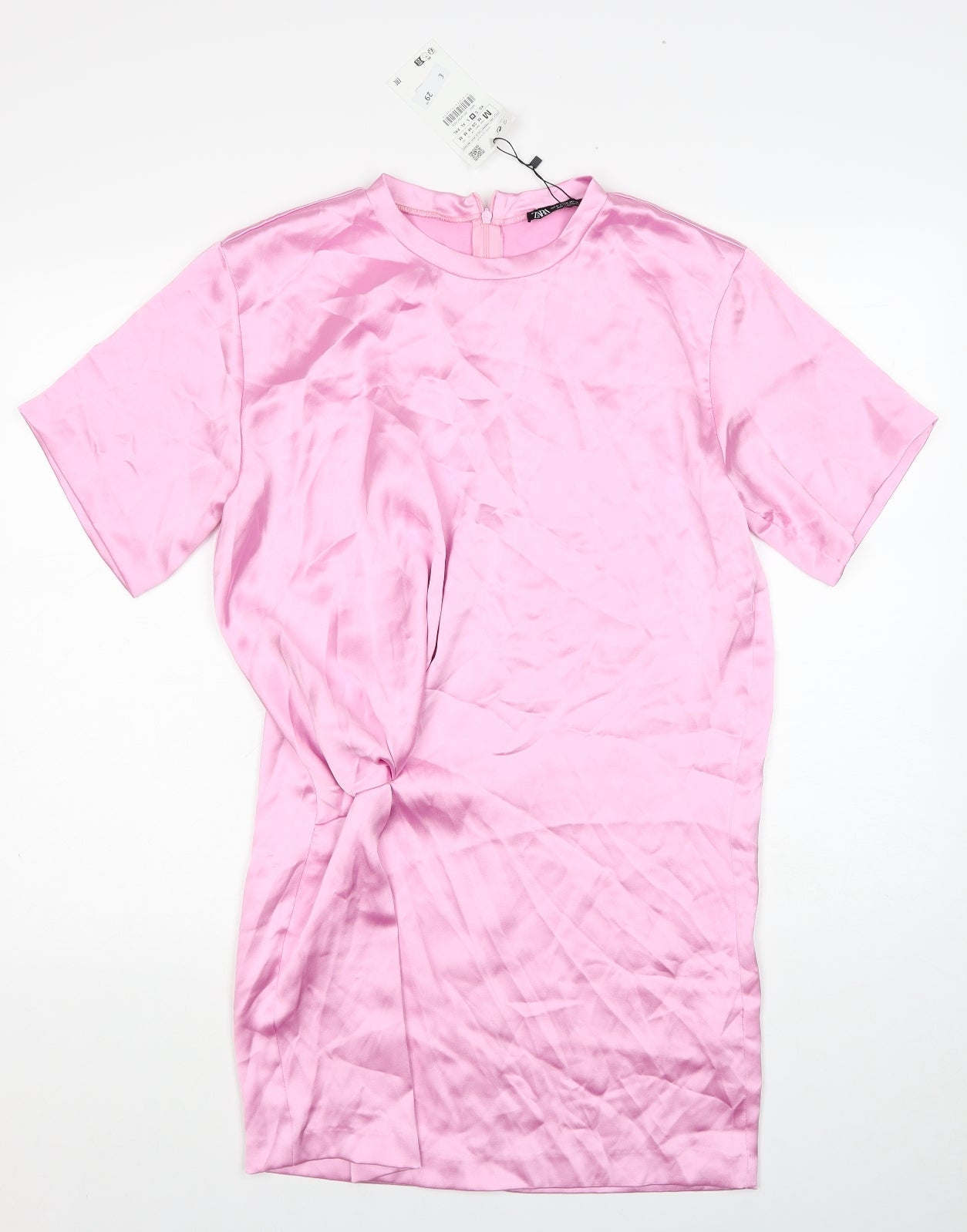 Zara Womens Pink Polyester T-Shirt Dress Size M Round Neck Zip