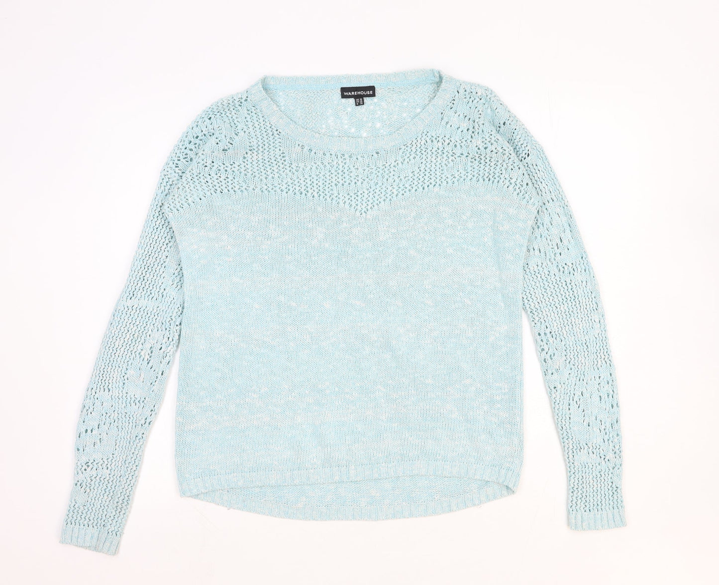 Warehouse Womens Blue Round Neck Cotton Pullover Jumper Size 10