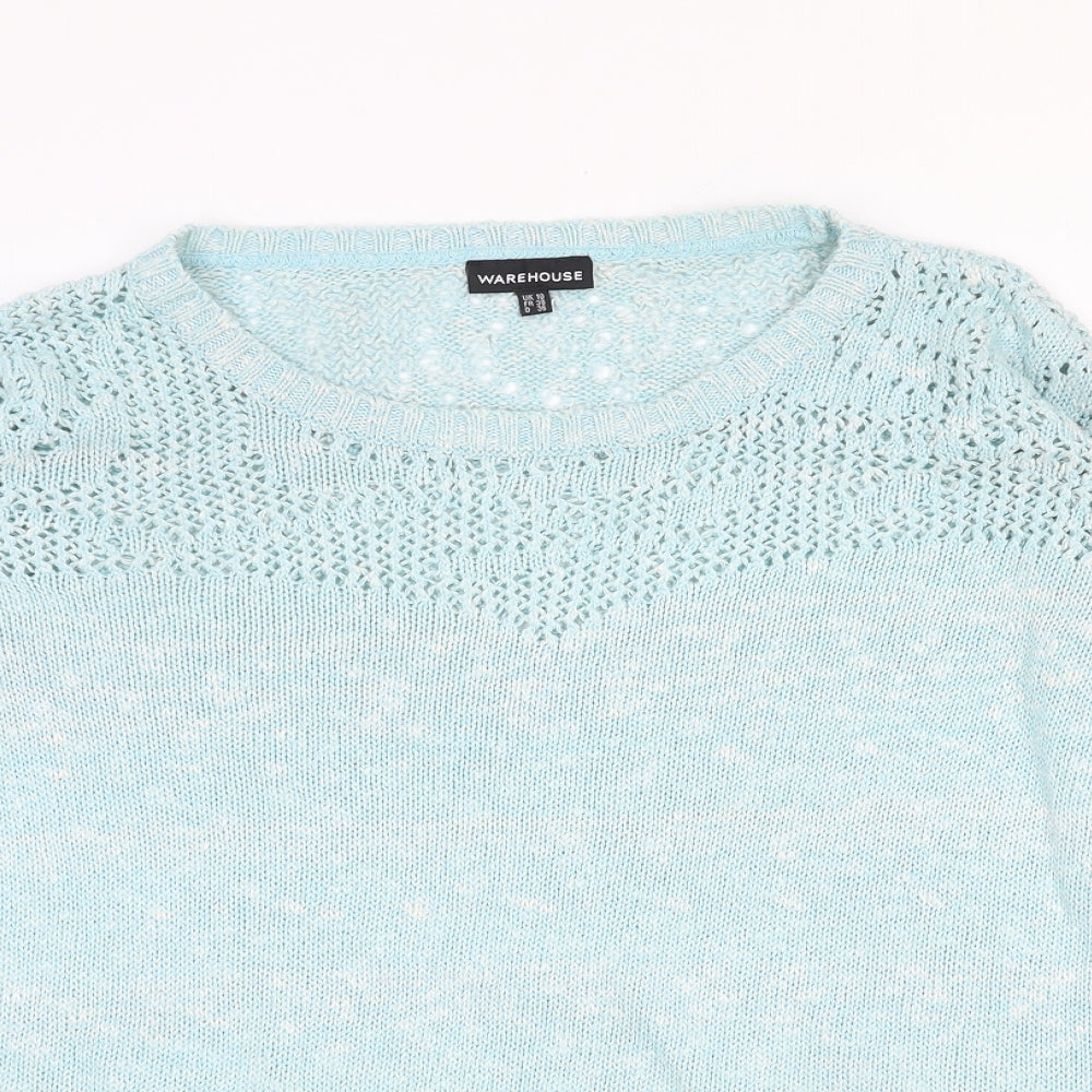 Warehouse Womens Blue Round Neck Cotton Pullover Jumper Size 10