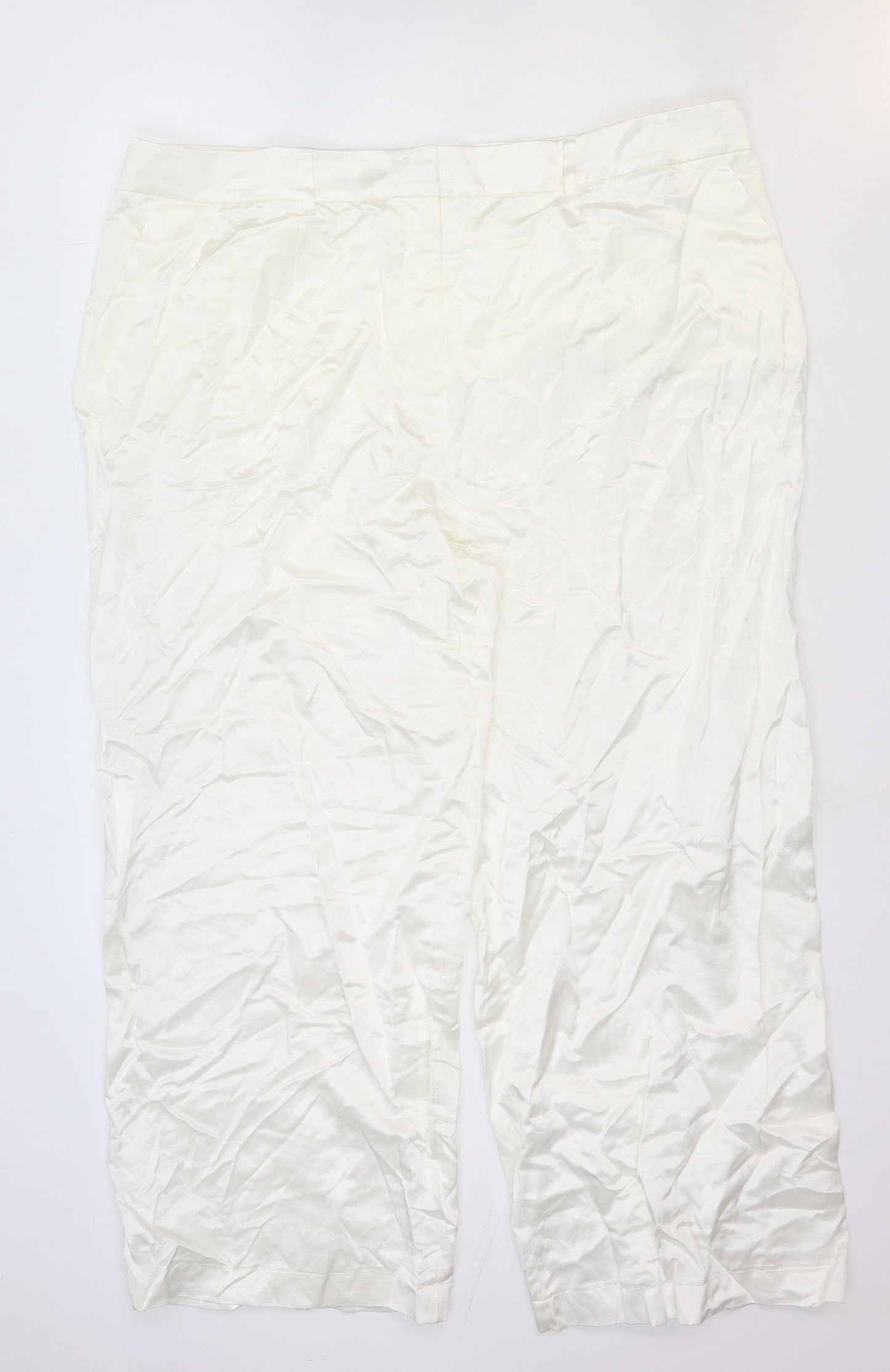 Marks and Spencer Womens White Viscose Trousers Size 24 Regular Buckle