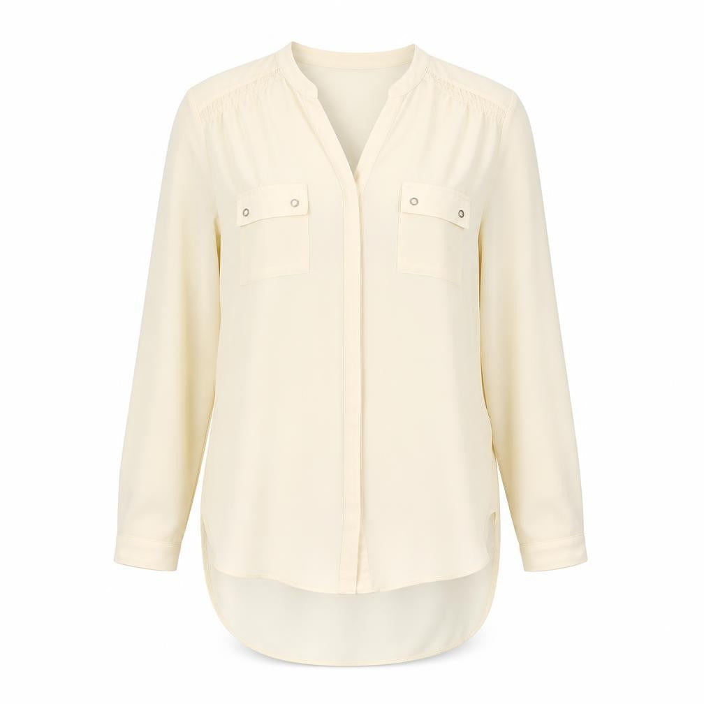 Wallis Womens Beige Polyester Basic Button-Up Size M V-Neck