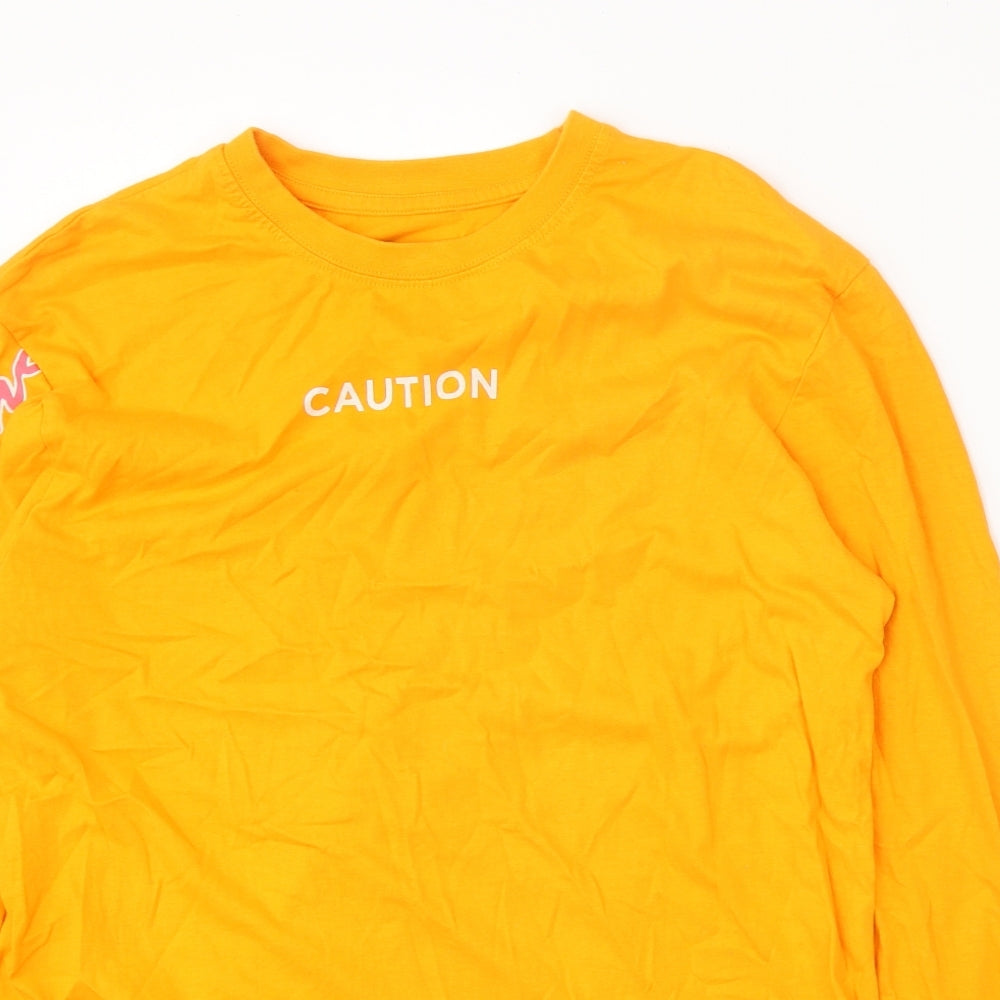 PRETTYLITTLETHING Womens Orange 100% Cotton Basic T-Shirt Size S Round Neck - Caution