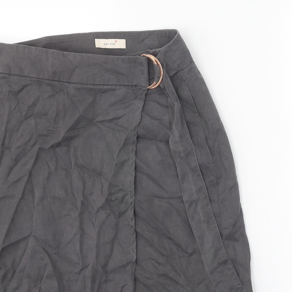 Per Una Womens Grey Lyocell Wrap Skirt Size 12 Buckle