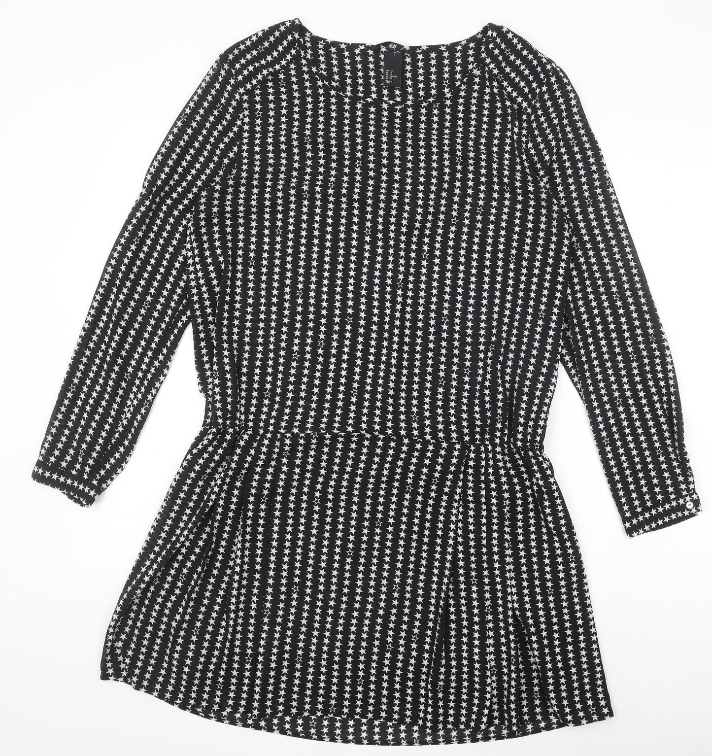 H&M Womens Black Geometric Polyester Fit & Flare Size 14 Round Neck Pullover - Star Pattern