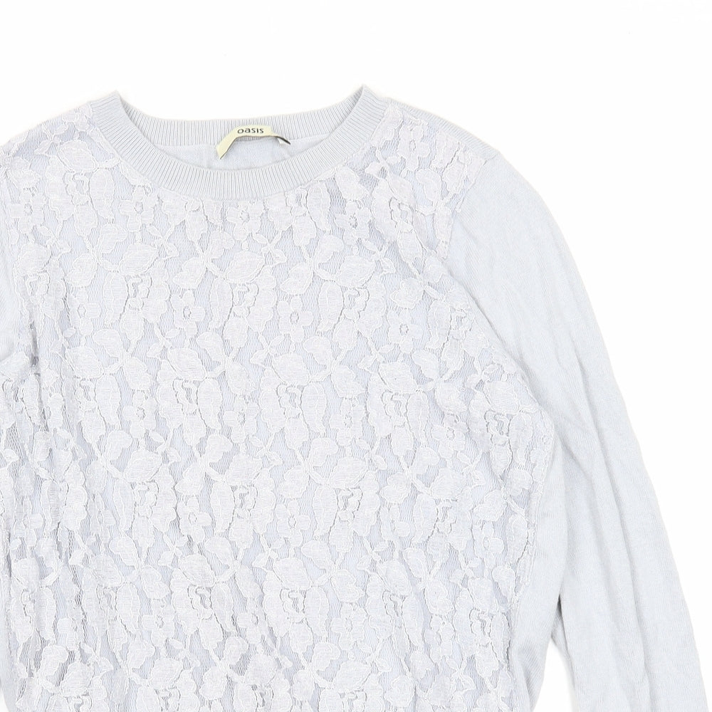 Oasis Womens Grey Round Neck Cotton Pullover Jumper Size S - Lace Detail