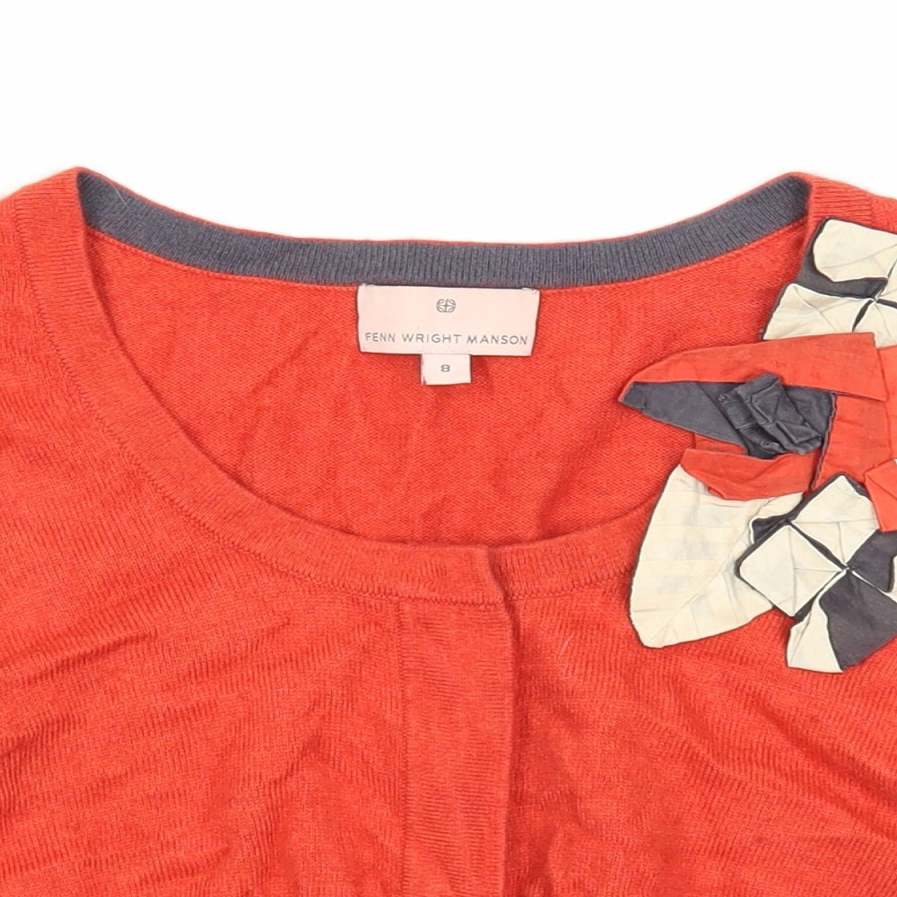 Fenn Wright Manson Womens Orange Round Neck Viscose Cardigan Jumper Size 8