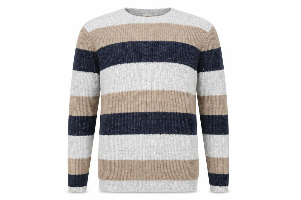 Marks and Spencer Mens Multicoloured Round Neck Striped Polyamide Pullover Jumper Size M Long Sleeve