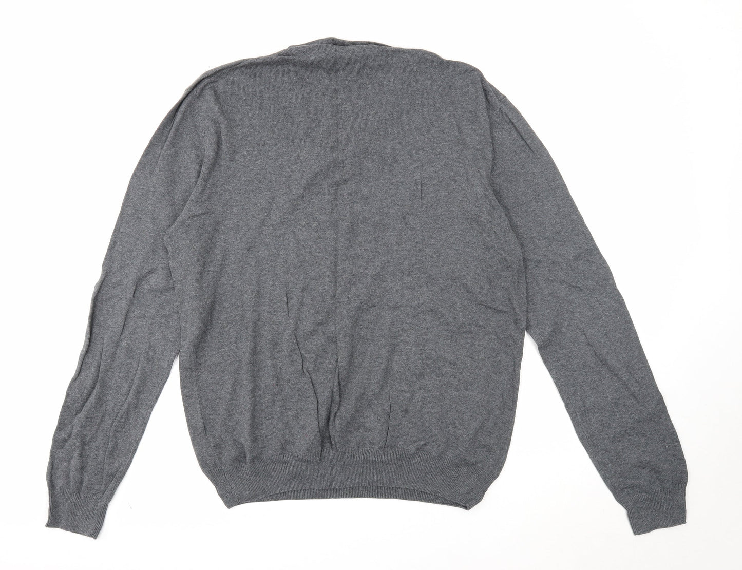H&M Womens Grey V-Neck Cotton Pullover Jumper Size L