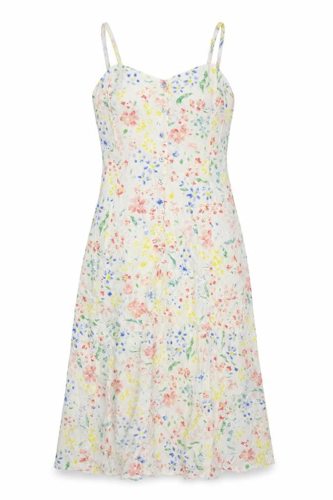 Preworn Womens Beige Floral Polyester Tank Dress Size XS V-Neck Button