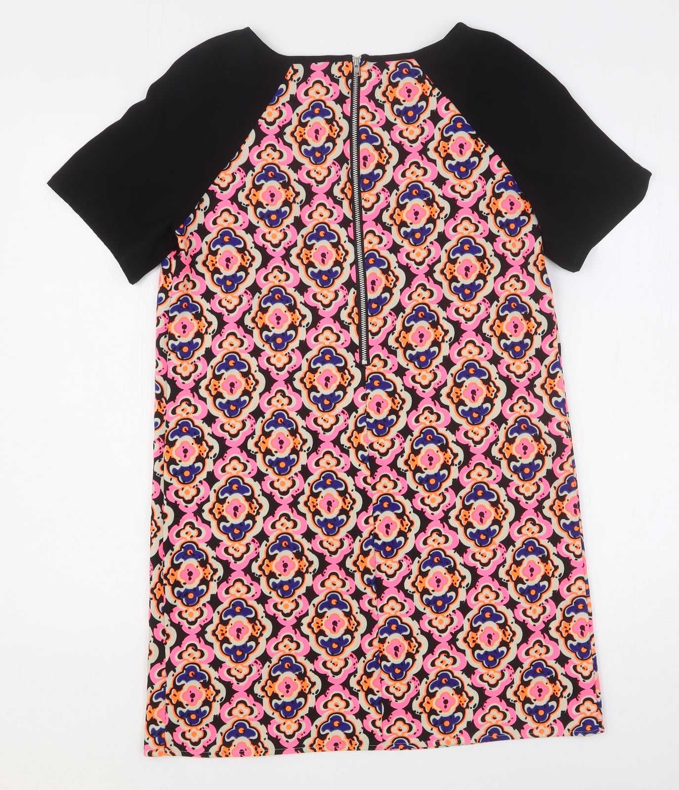 Ribbon Womens Multicoloured Geometric Polyester Shift Size 10 Round Neck