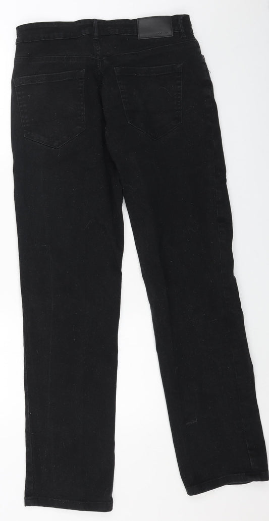 Preworn Womens Black Cotton Straight Jeans Size 32 in L31 in Regular Button