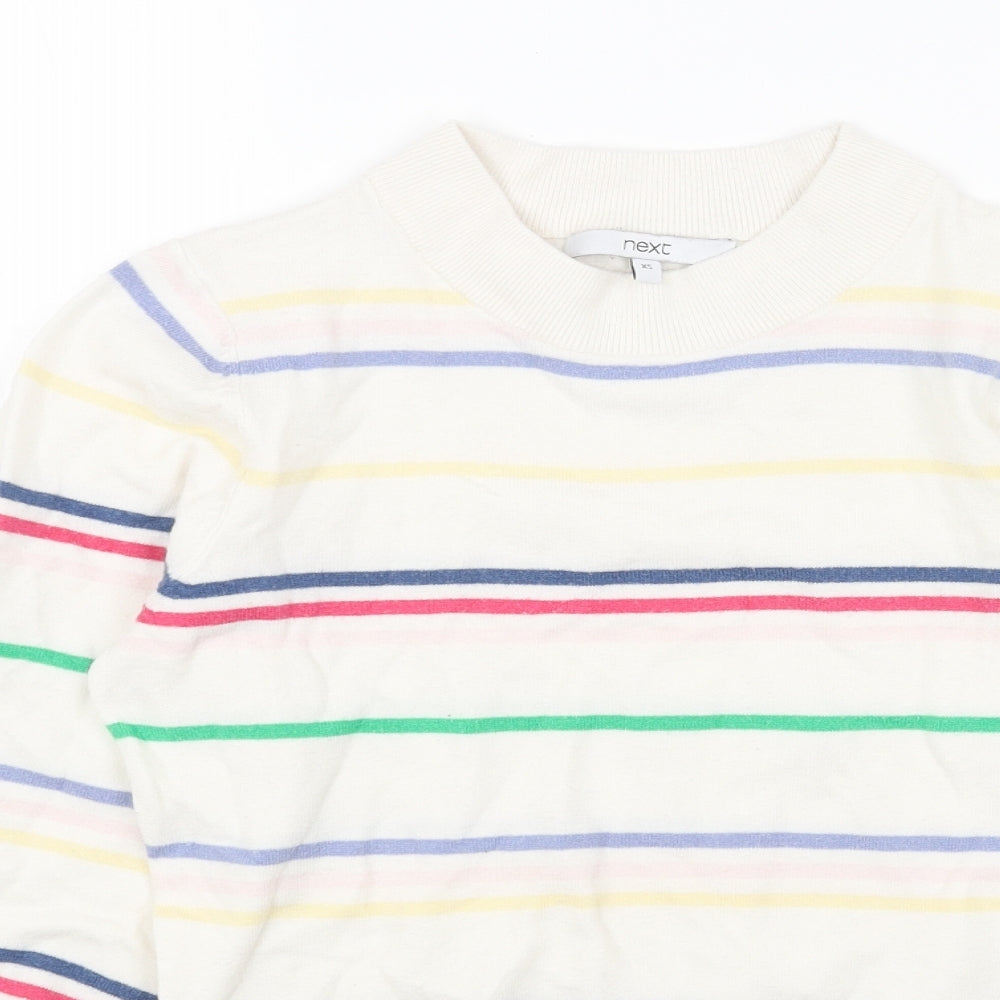 NEXT Womens White Round Neck Striped Acrylic Pullover Jumper Size XS