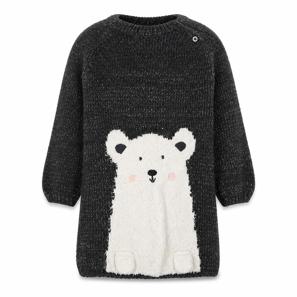 Primark Girls Grey Acrylic Jumper Dress Size 2 Years Round Neck Pullover - Polar Bear