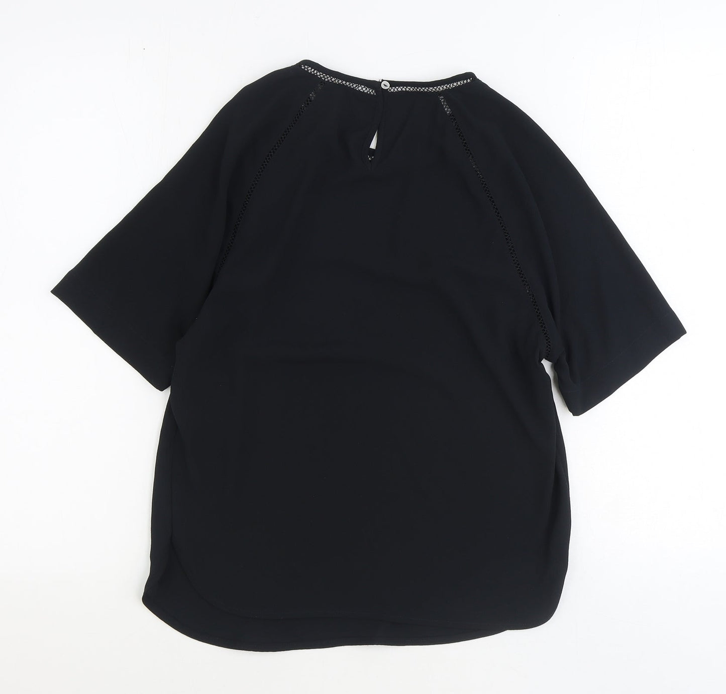 Marks and Spencer Womens Black Herringbone Polyester Basic T-Shirt Size 6 Round Neck
