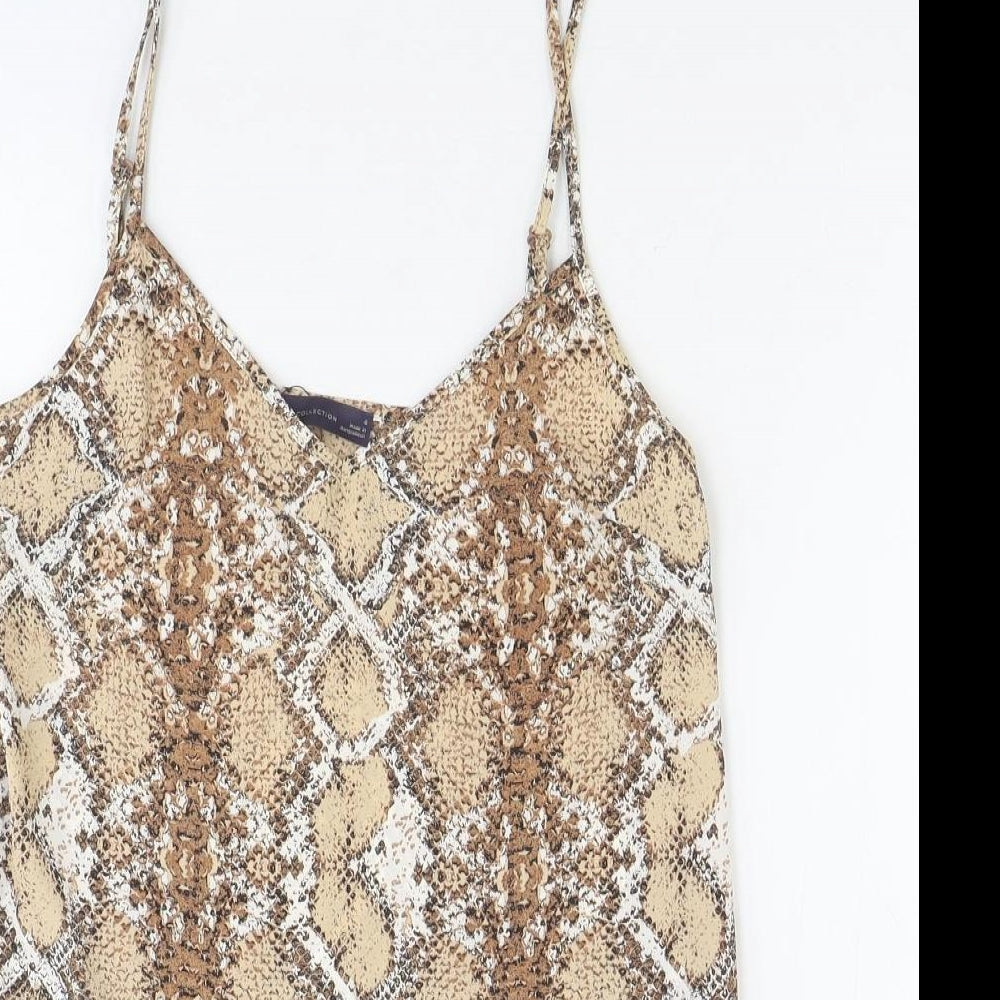 Marks and Spencer Womens Brown Animal Print Polyester Basic Tank Size 6 V-Neck - Snake Print