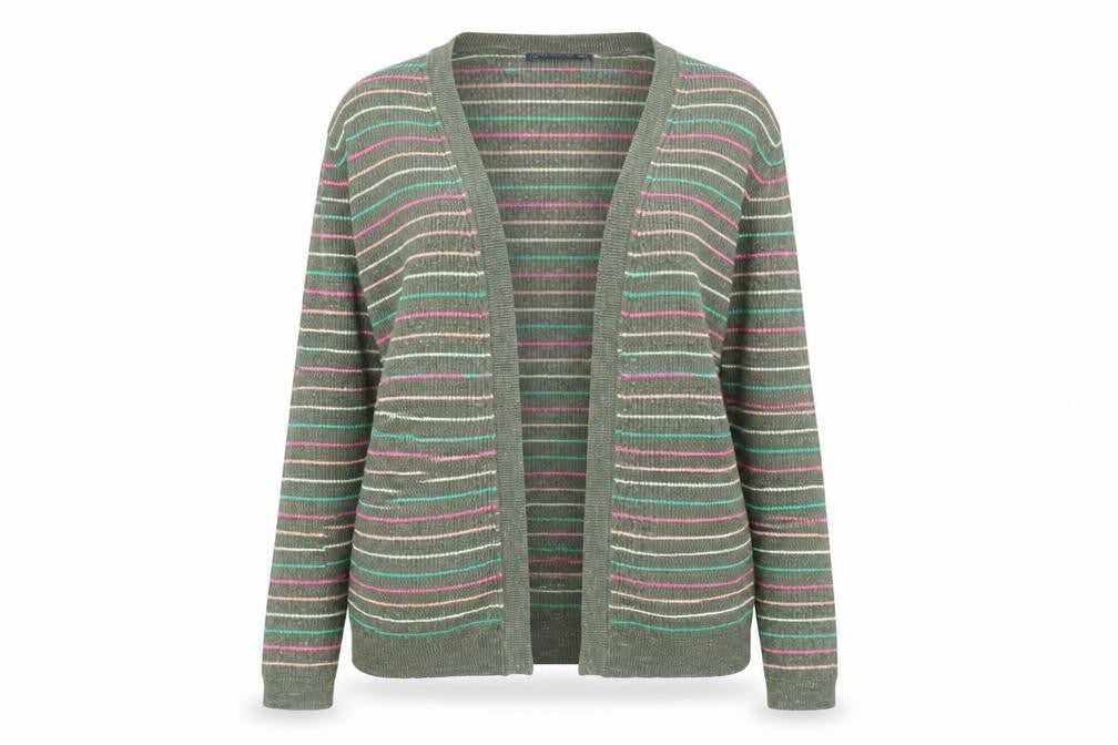 Marks and Spencer Womens Green V-Neck Striped Acrylic Cardigan Jumper Size S