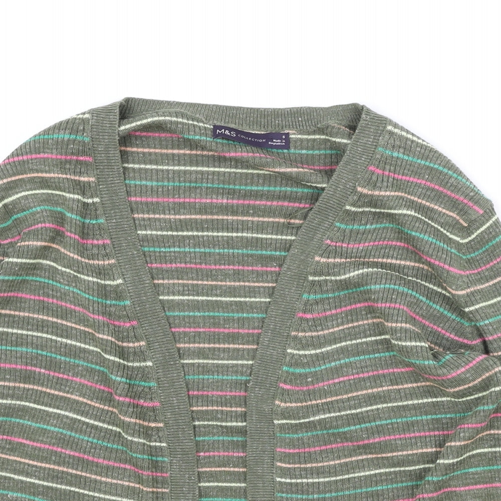 Marks and Spencer Womens Green V-Neck Striped Acrylic Cardigan Jumper Size S